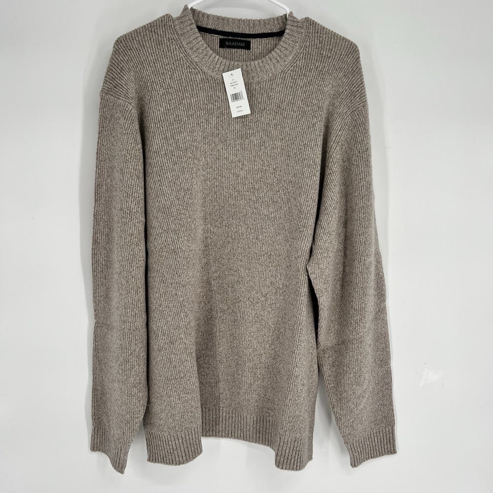 New! Nadaam Men's Cashmere Blend Marked Ribbed Crewneck Sweater Size 2XL Beige‎